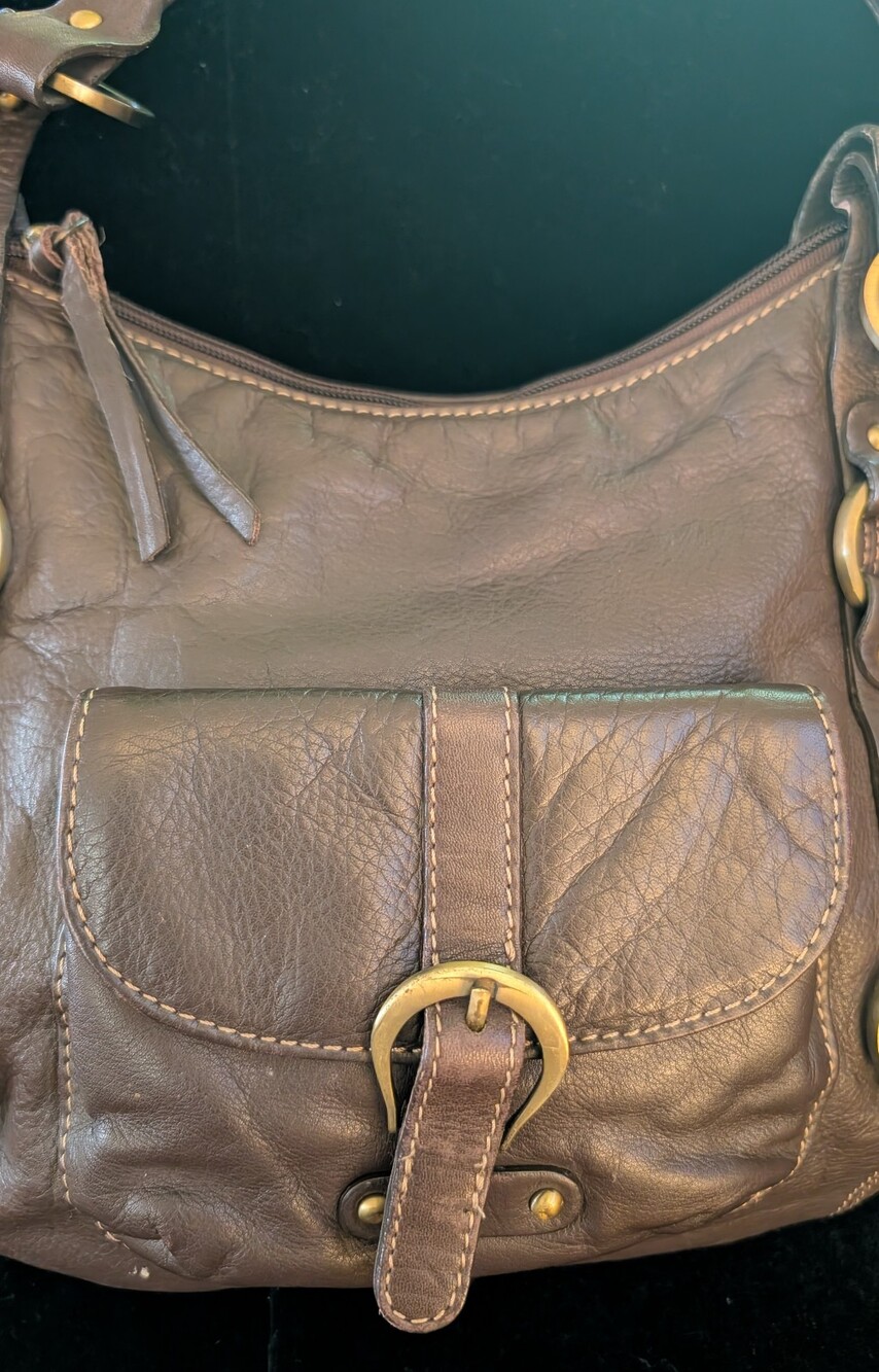 Michael Roma Women's Brown Leather Shoulder Bag with Brass Buckle